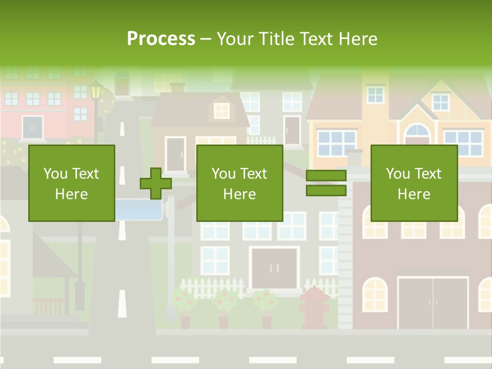 A City With Houses And A Street Light PowerPoint Template