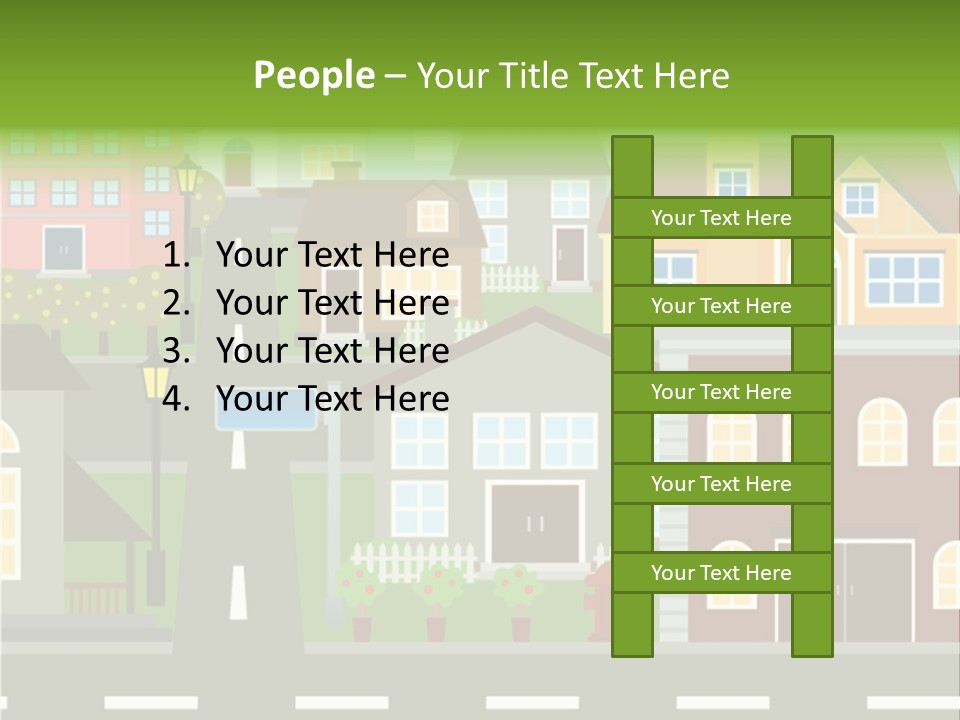 A City With Houses And A Street Light PowerPoint Template