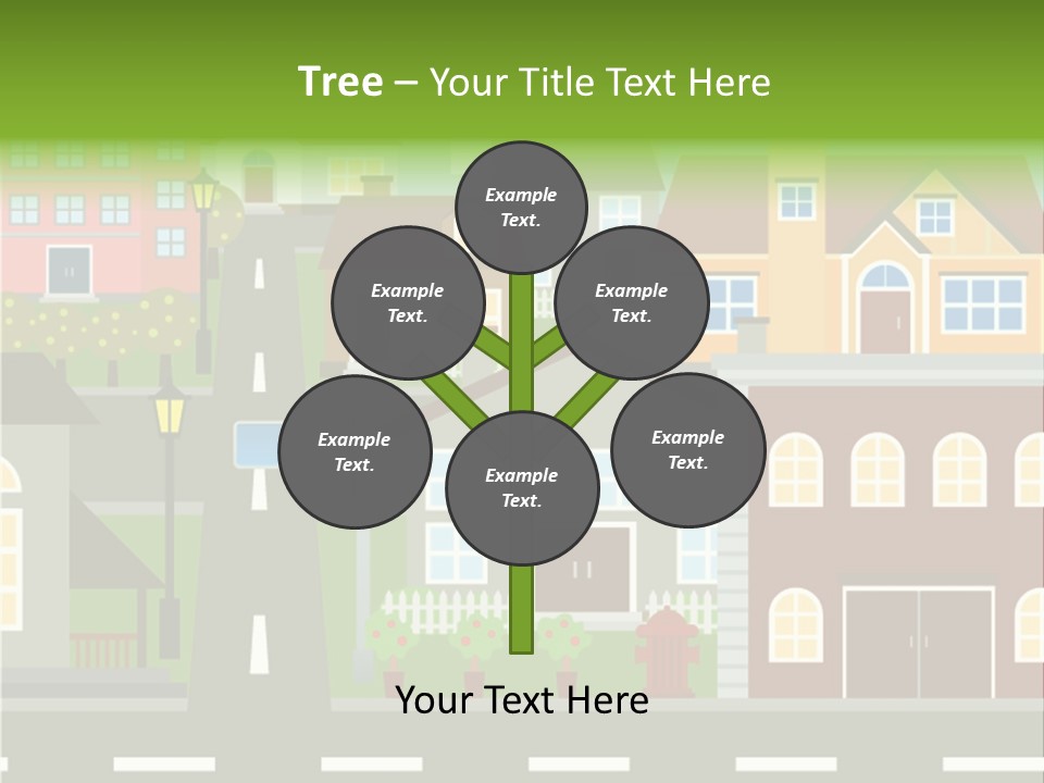 A City With Houses And A Street Light PowerPoint Template