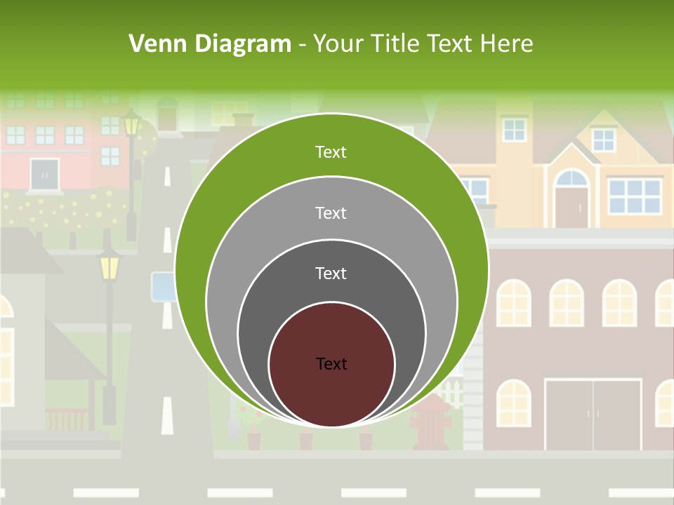 A City With Houses And A Street Light PowerPoint Template