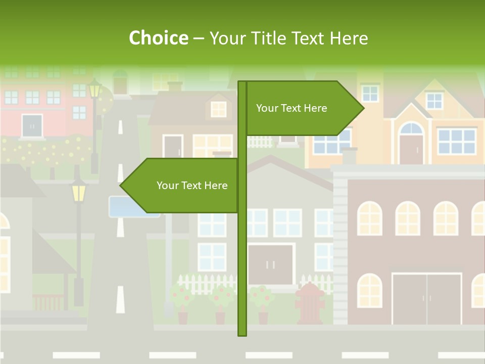A City With Houses And A Street Light PowerPoint Template