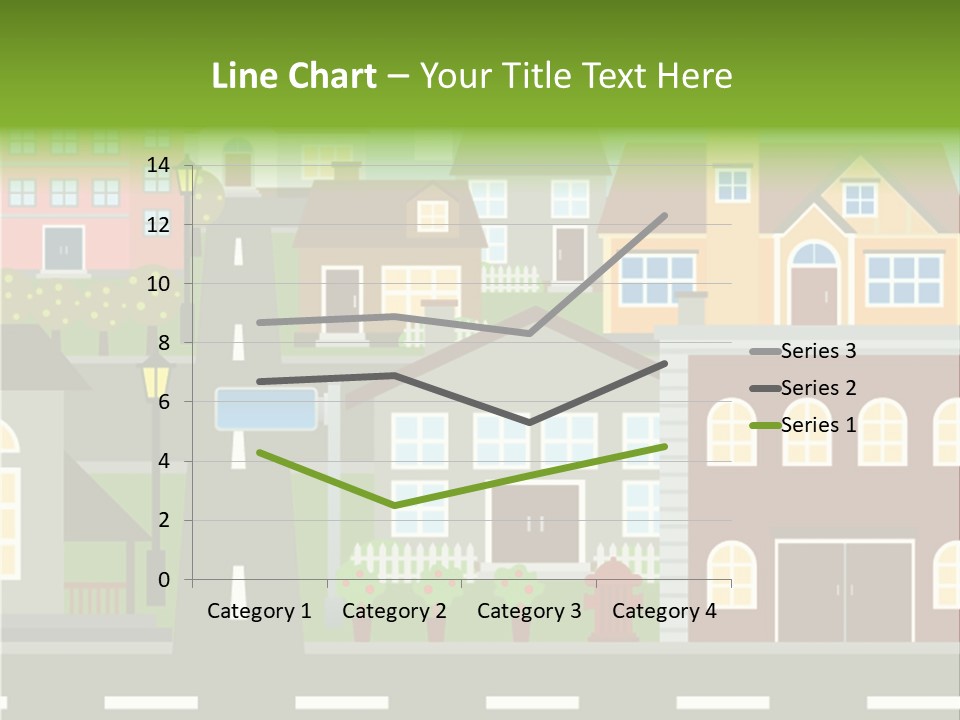 A City With Houses And A Street Light PowerPoint Template