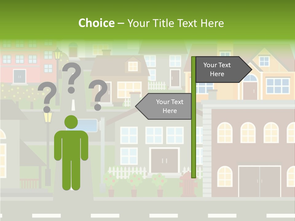 A City With Houses And A Street Light PowerPoint Template
