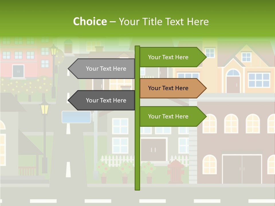 A City With Houses And A Street Light PowerPoint Template