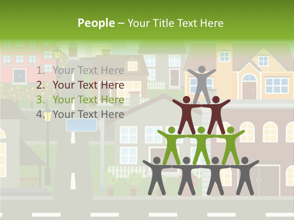 A City With Houses And A Street Light PowerPoint Template