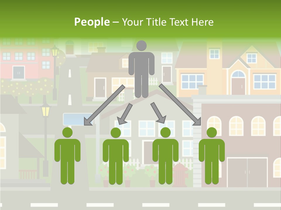 A City With Houses And A Street Light PowerPoint Template