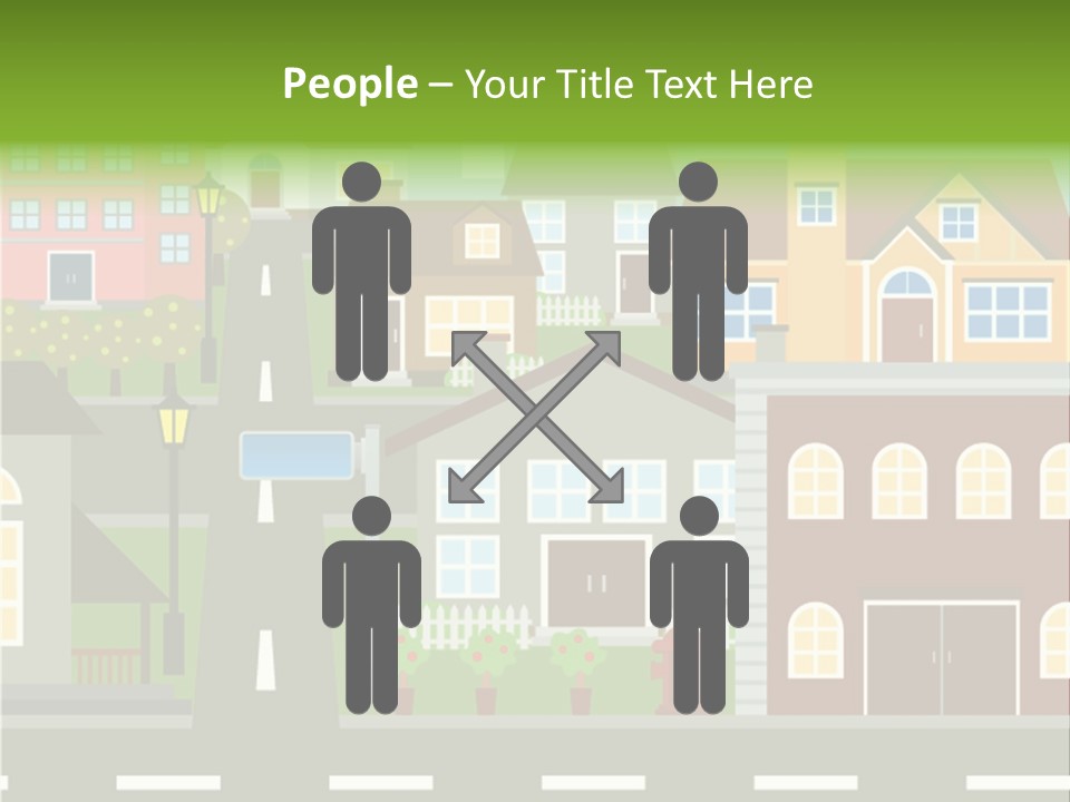A City With Houses And A Street Light PowerPoint Template
