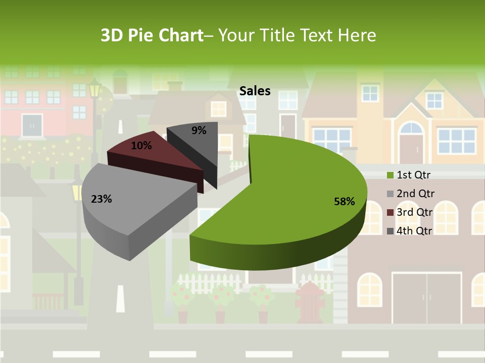A City With Houses And A Street Light PowerPoint Template
