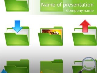 A Green Folder With A Magnifying Glass PowerPoint Template