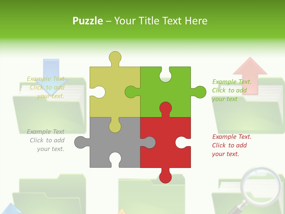 A Green Folder With A Magnifying Glass PowerPoint Template