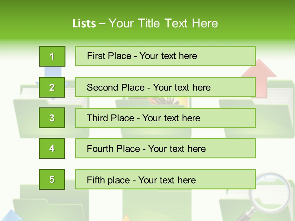 A Green Folder With A Magnifying Glass PowerPoint Template