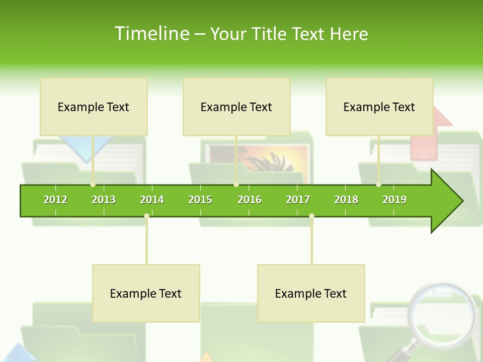 A Green Folder With A Magnifying Glass PowerPoint Template