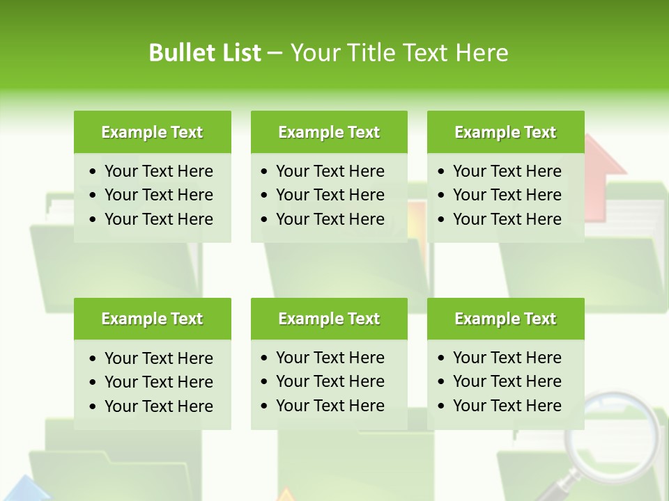 A Green Folder With A Magnifying Glass PowerPoint Template
