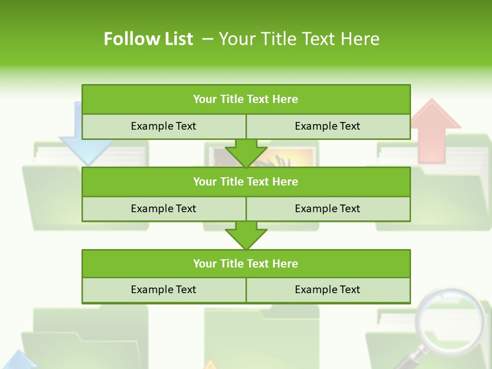 A Green Folder With A Magnifying Glass PowerPoint Template
