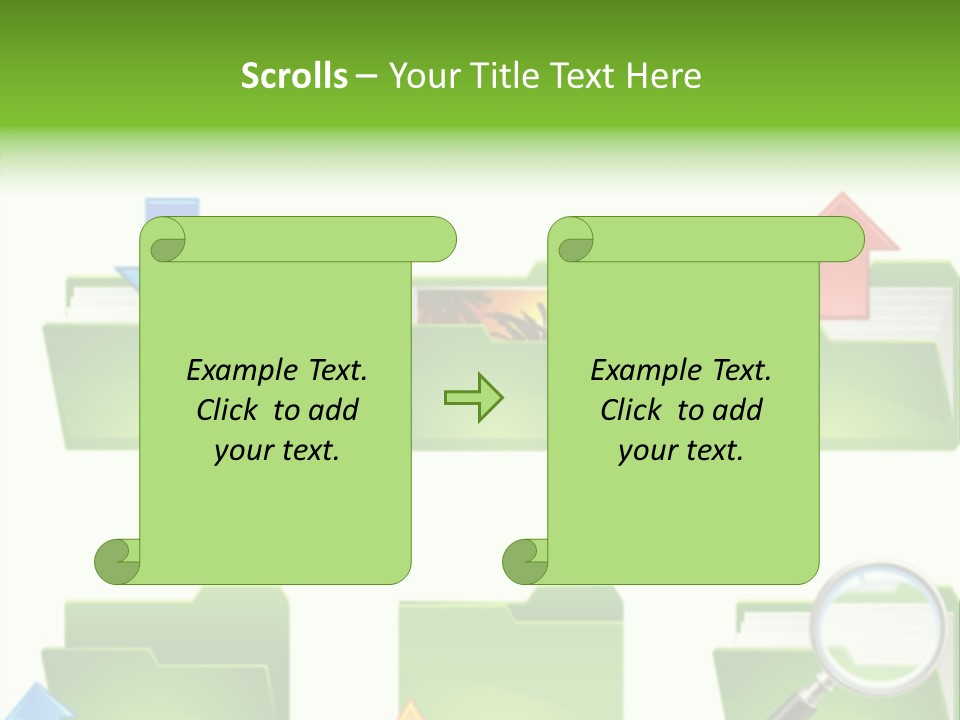 A Green Folder With A Magnifying Glass PowerPoint Template