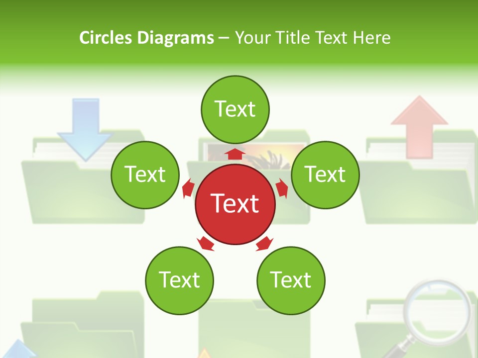 A Green Folder With A Magnifying Glass PowerPoint Template