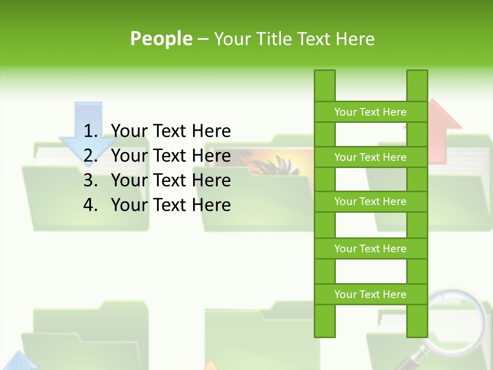 A Green Folder With A Magnifying Glass PowerPoint Template