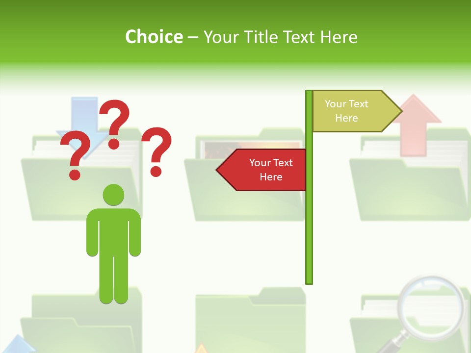 A Green Folder With A Magnifying Glass PowerPoint Template