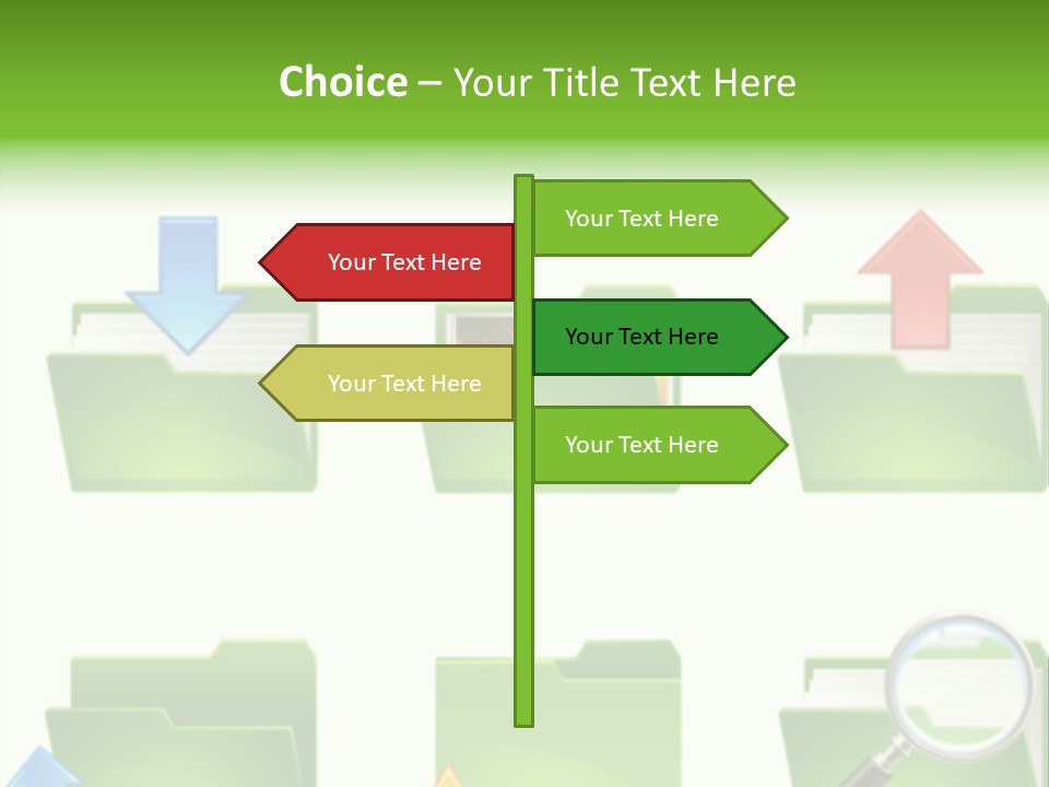 A Green Folder With A Magnifying Glass PowerPoint Template