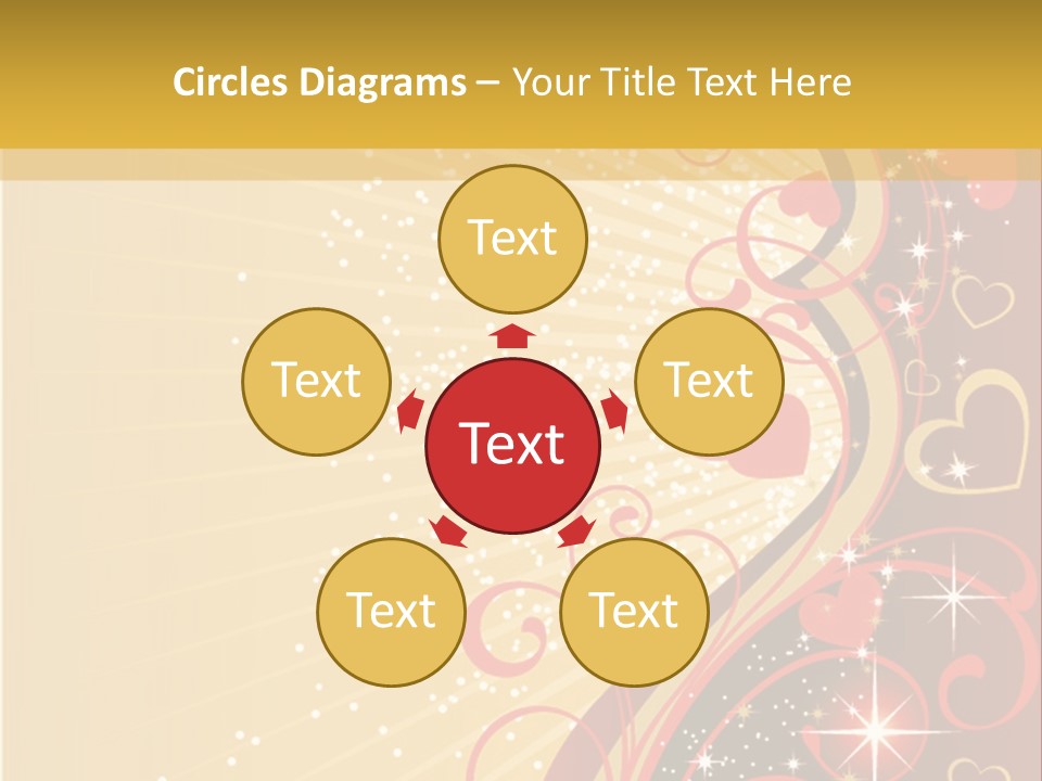 A Red And Gold Background With Hearts On It PowerPoint Template