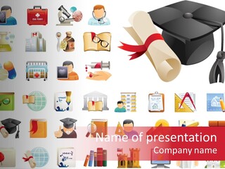A Graduation Cap And Diploma On A White Background PowerPoint Template