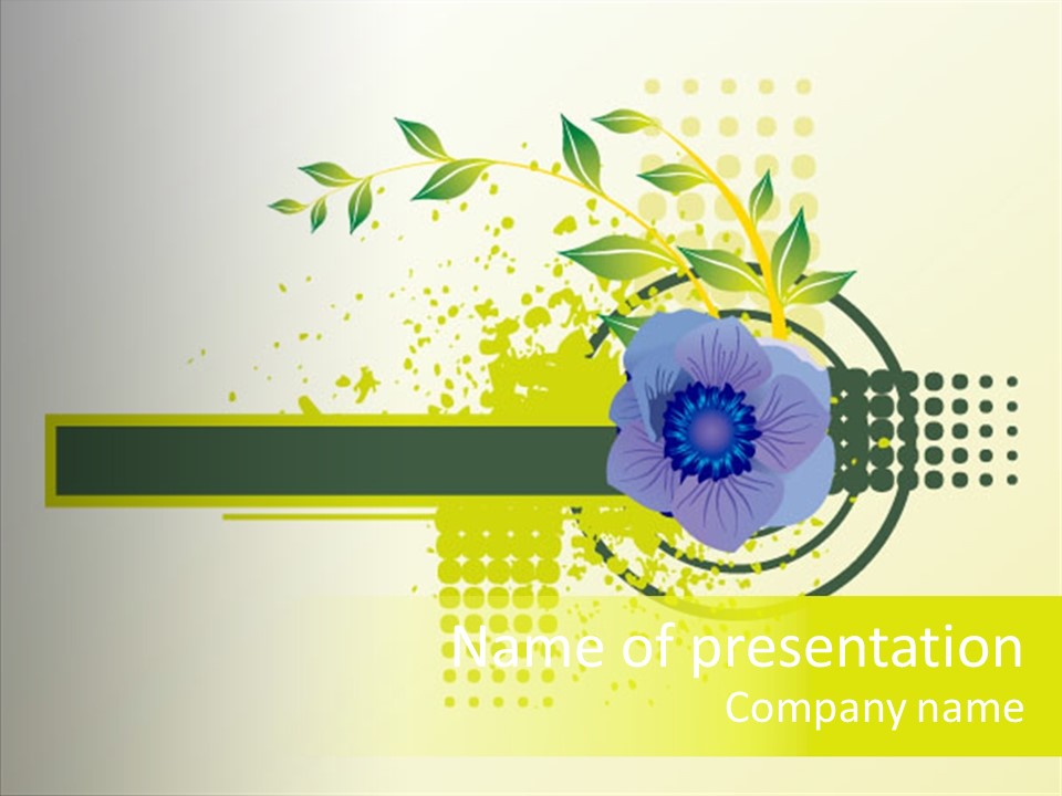 A Blue Flower On A Green And White Background PowerPoint Template