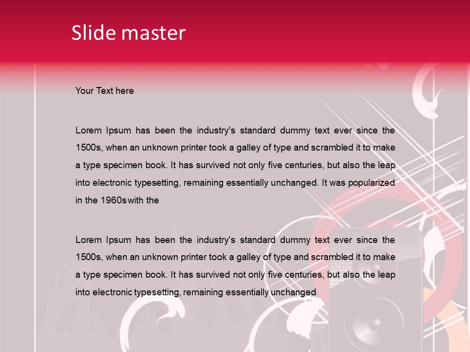 A Black And Red Flyer With Speakers PowerPoint Template