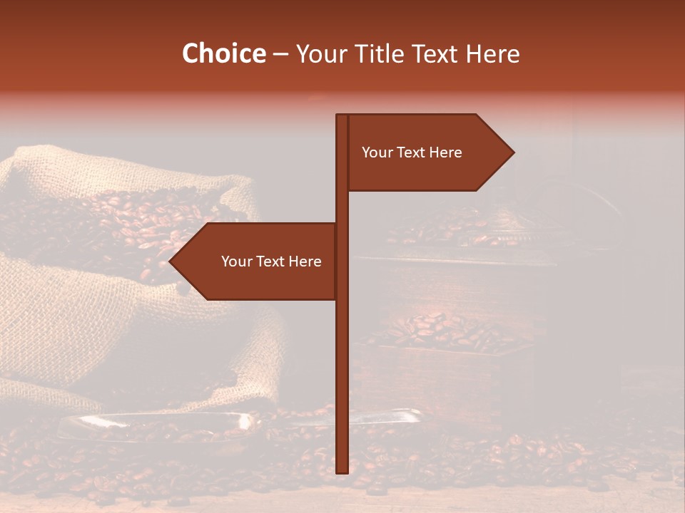 A Sack Of Coffee Beans Next To A Coffee Grinder PowerPoint Template