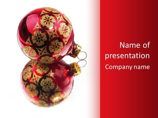 A Red And Gold Christmas Ornament On A White Background PowerPoint Template