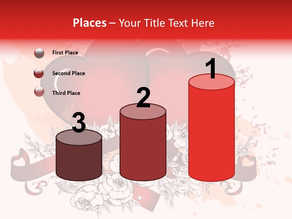 Two Hearts With A Ribbon And Flowers On A White Background PowerPoint Template