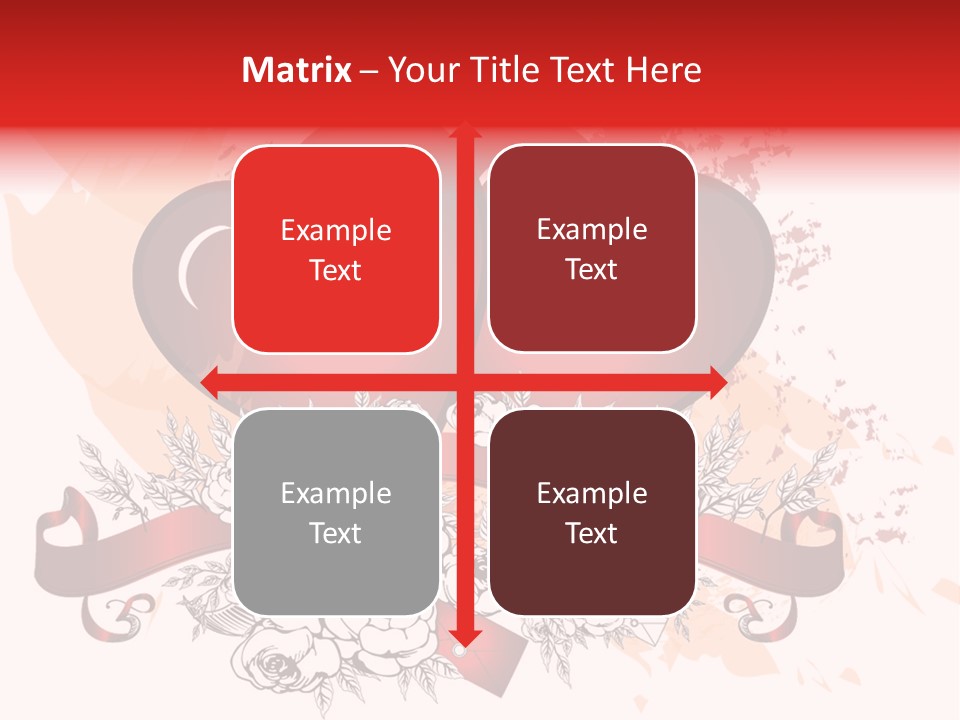 Two Hearts With A Ribbon And Flowers On A White Background PowerPoint Template