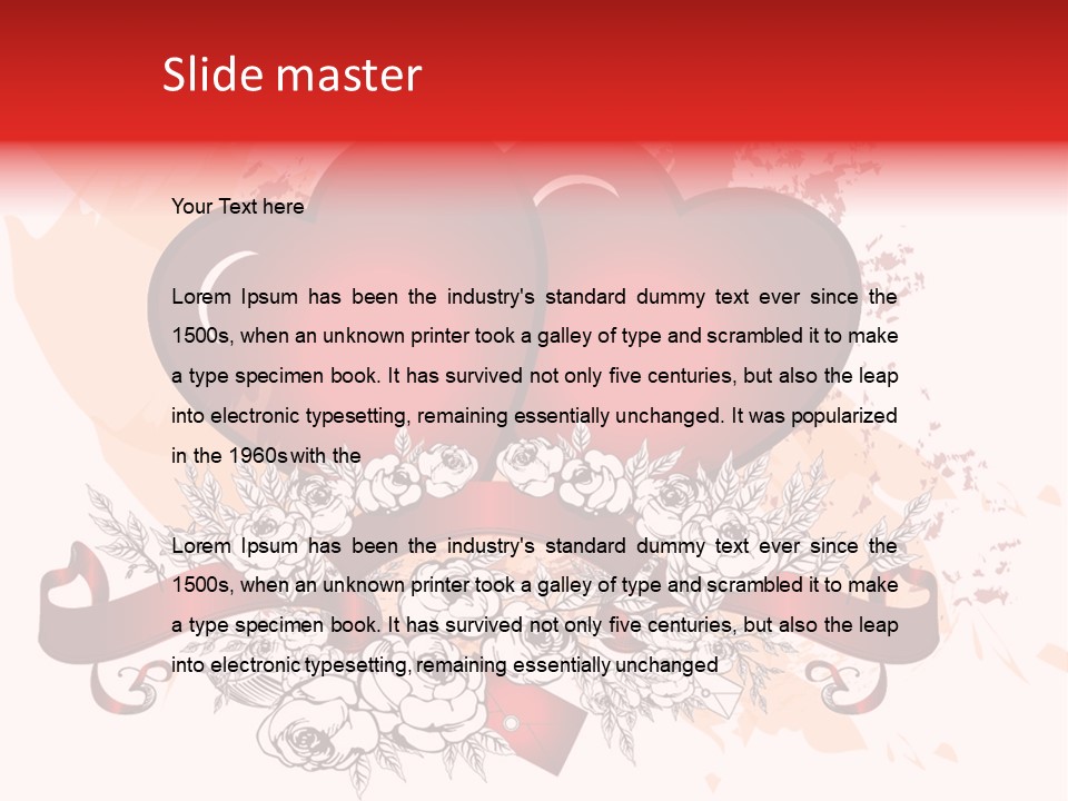 Two Hearts With A Ribbon And Flowers On A White Background PowerPoint Template