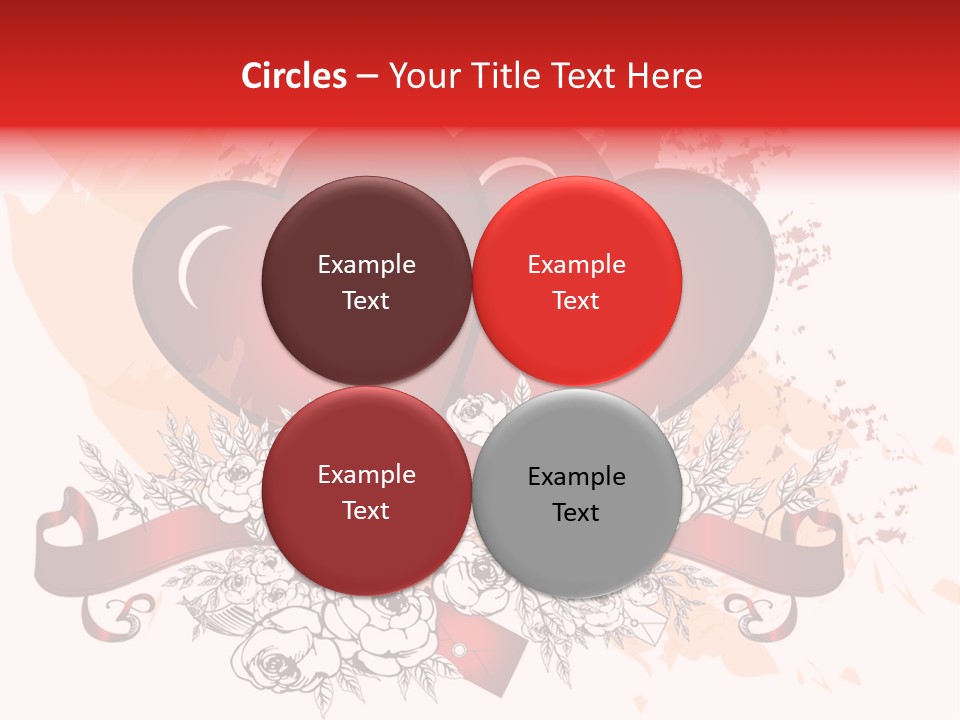 Two Hearts With A Ribbon And Flowers On A White Background PowerPoint Template