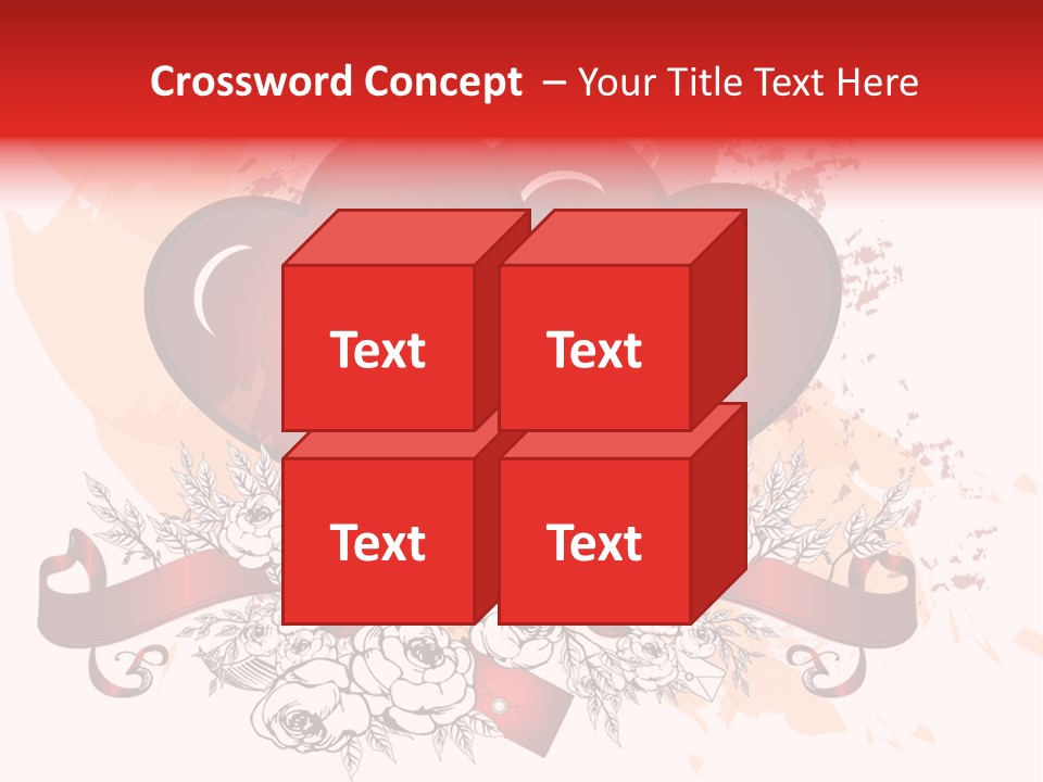 Two Hearts With A Ribbon And Flowers On A White Background PowerPoint Template