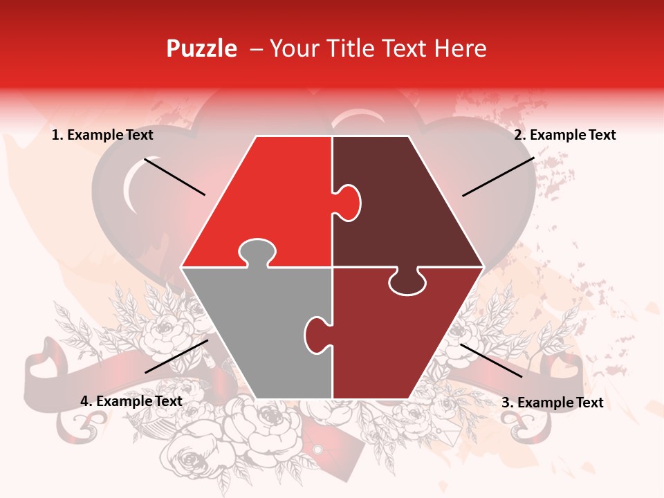 Two Hearts With A Ribbon And Flowers On A White Background PowerPoint Template