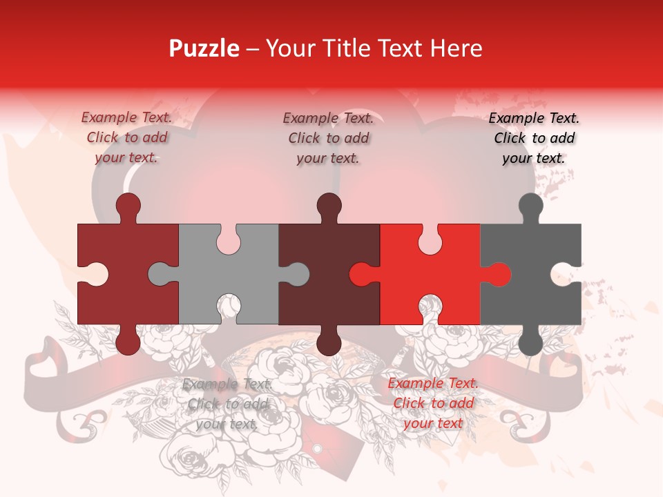 Two Hearts With A Ribbon And Flowers On A White Background PowerPoint Template