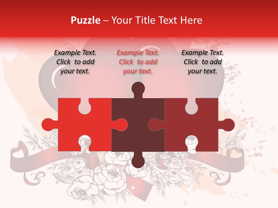 Two Hearts With A Ribbon And Flowers On A White Background PowerPoint Template