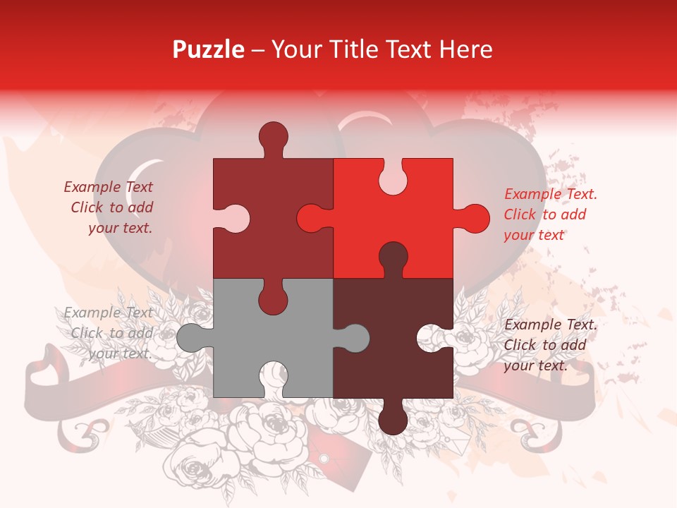 Two Hearts With A Ribbon And Flowers On A White Background PowerPoint Template