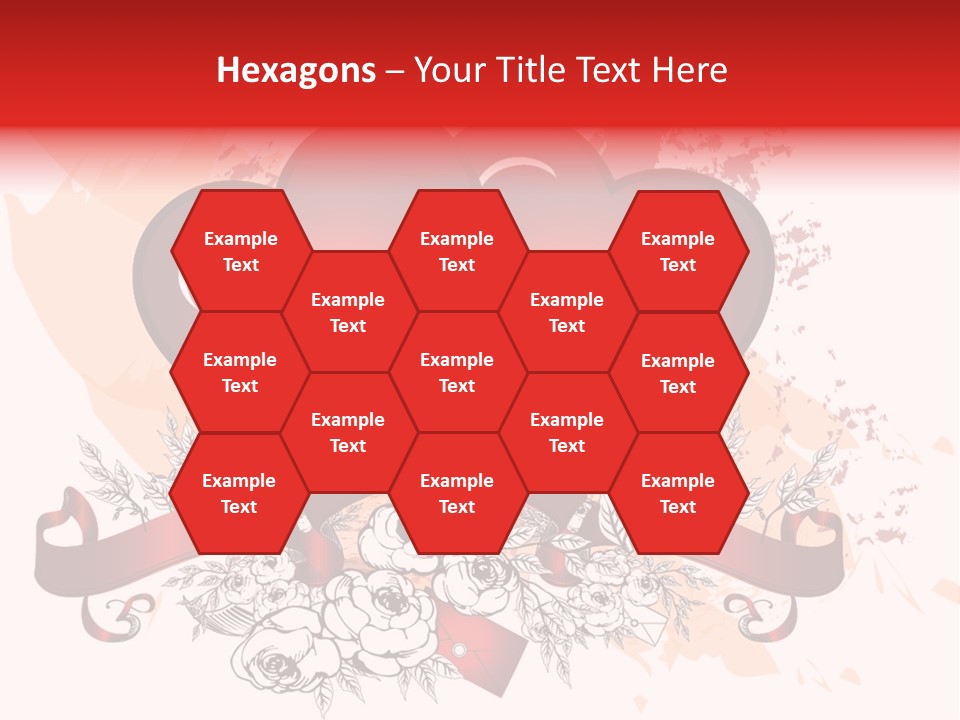 Two Hearts With A Ribbon And Flowers On A White Background PowerPoint Template