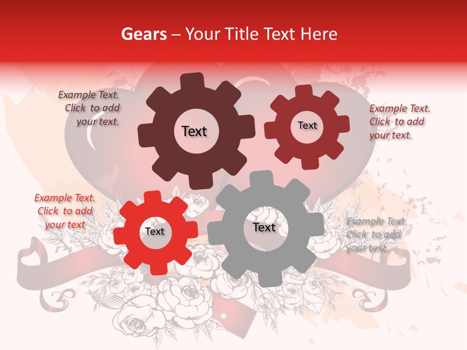 Two Hearts With A Ribbon And Flowers On A White Background PowerPoint Template