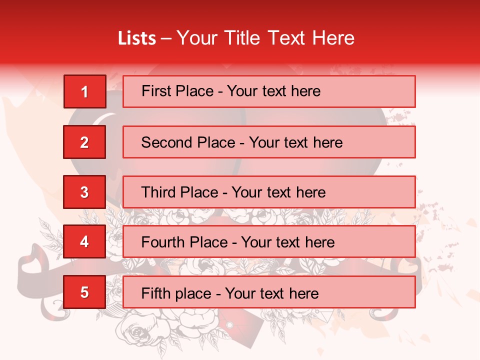 Two Hearts With A Ribbon And Flowers On A White Background PowerPoint Template