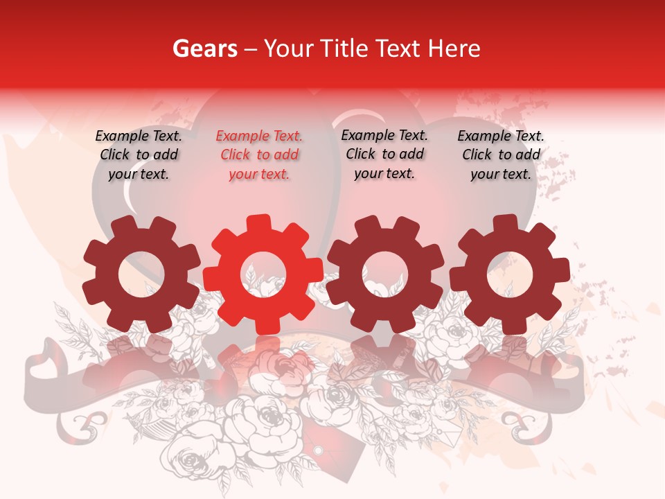 Two Hearts With A Ribbon And Flowers On A White Background PowerPoint Template