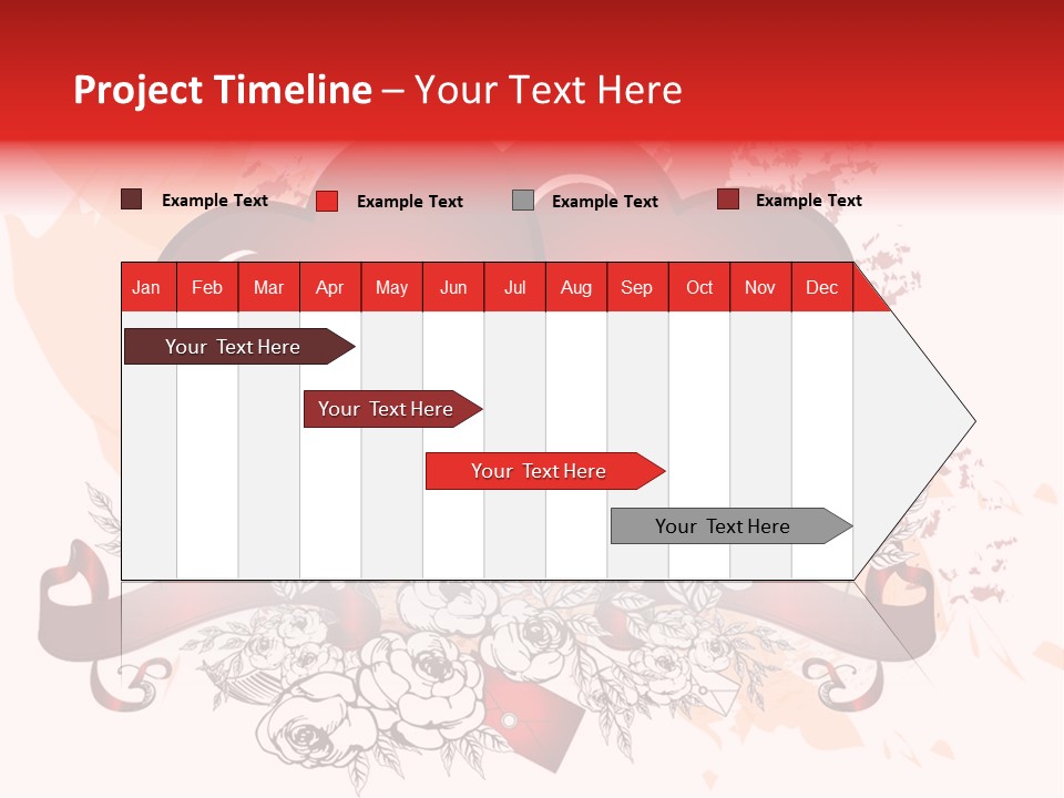 Two Hearts With A Ribbon And Flowers On A White Background PowerPoint Template