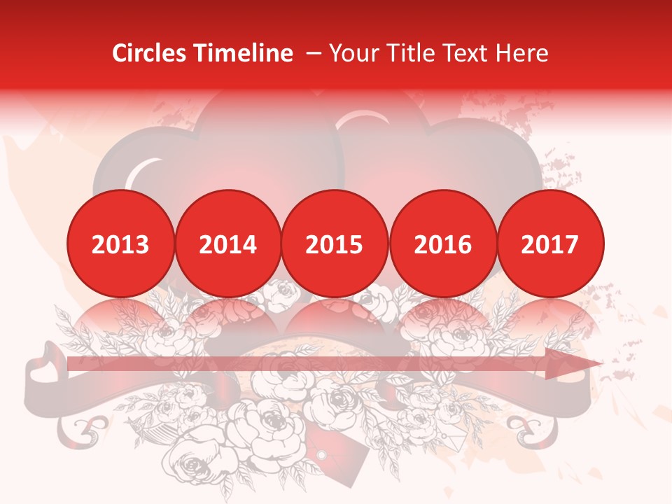 Two Hearts With A Ribbon And Flowers On A White Background PowerPoint Template