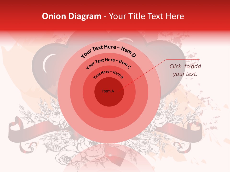 Two Hearts With A Ribbon And Flowers On A White Background PowerPoint Template