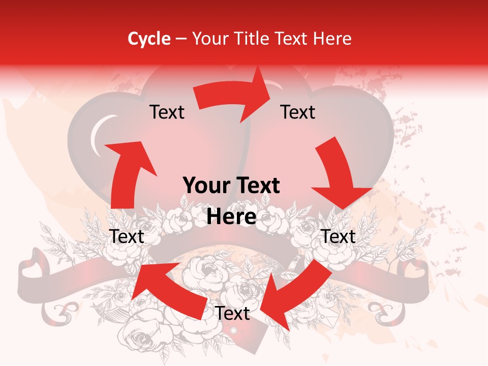 Two Hearts With A Ribbon And Flowers On A White Background PowerPoint Template