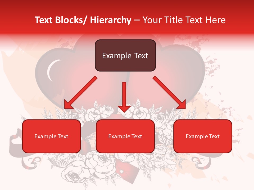 Two Hearts With A Ribbon And Flowers On A White Background PowerPoint Template