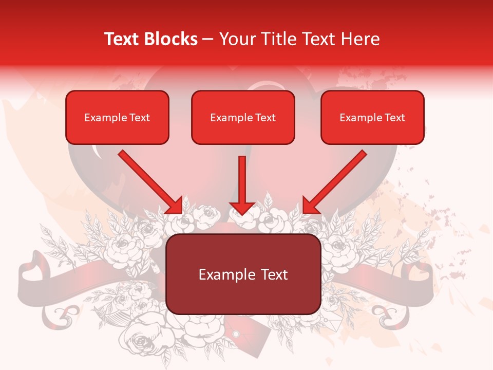 Two Hearts With A Ribbon And Flowers On A White Background PowerPoint Template
