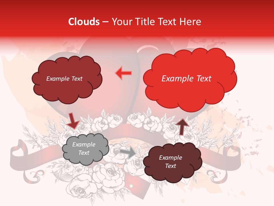 Two Hearts With A Ribbon And Flowers On A White Background PowerPoint Template