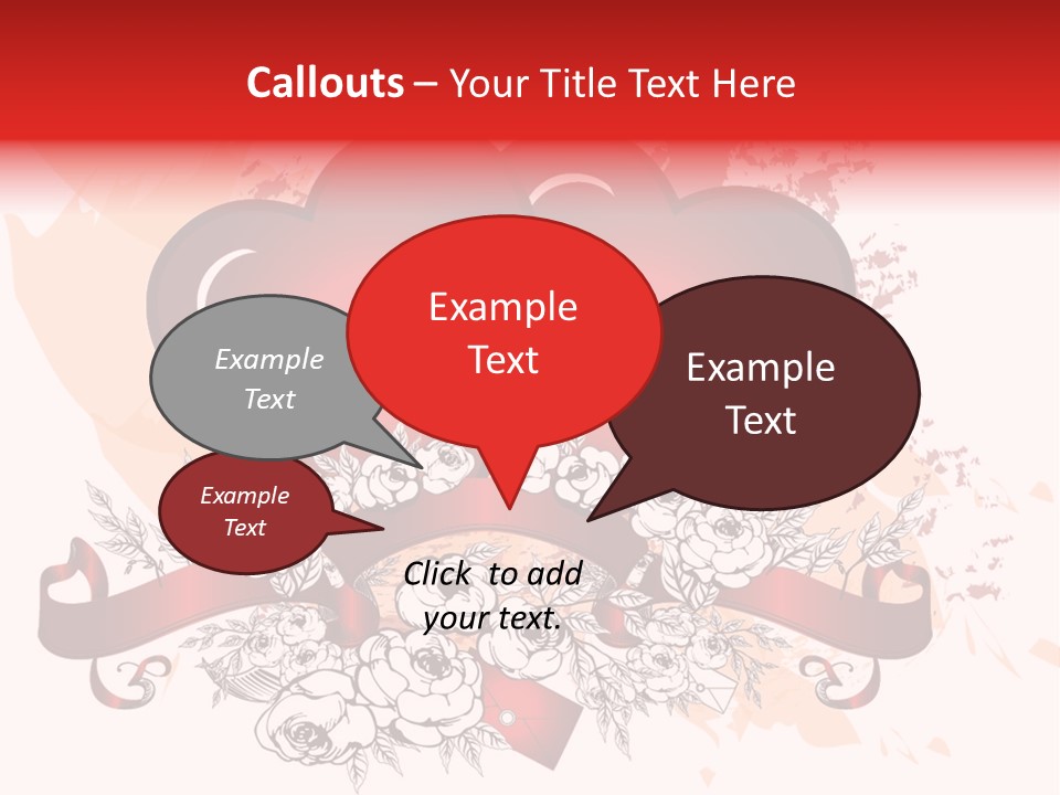 Two Hearts With A Ribbon And Flowers On A White Background PowerPoint Template